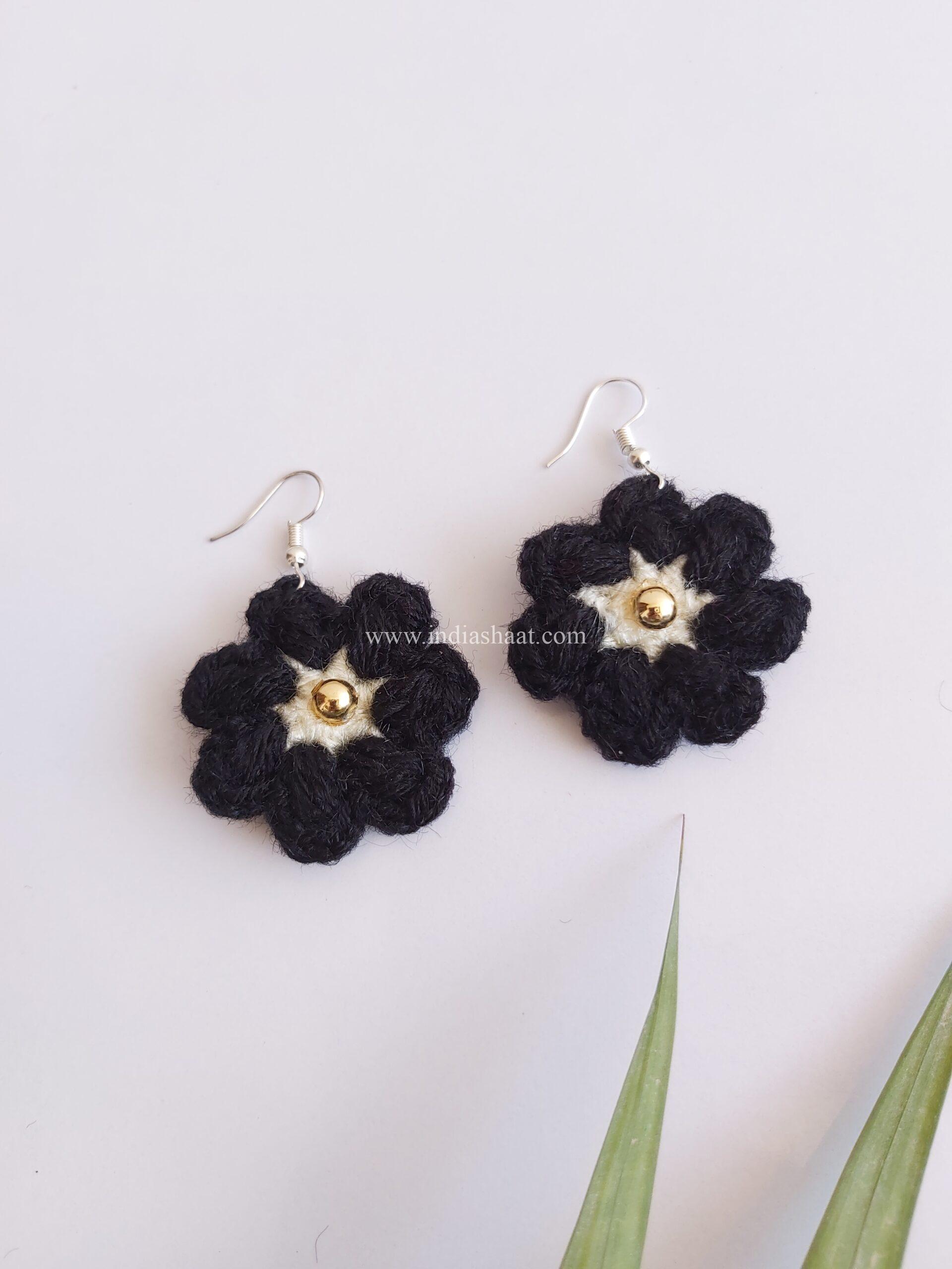 #111 Cream and Black Floral Earrings