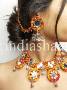 Mixture Red, Yellow, Brown multicolored necklace with earrings