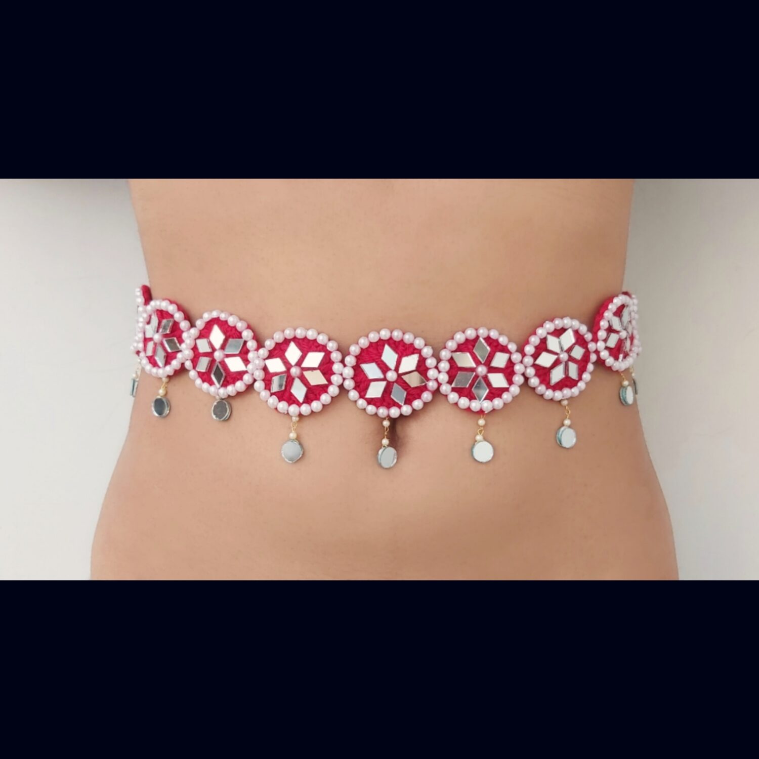 Red Jewellery Set with Mirror Work