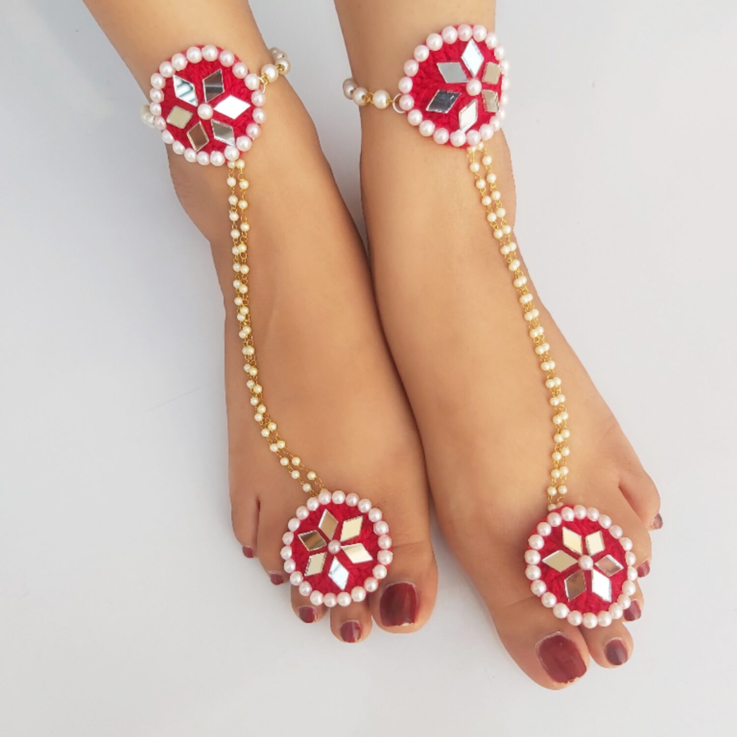 Red Jewellery Set with Mirror Work