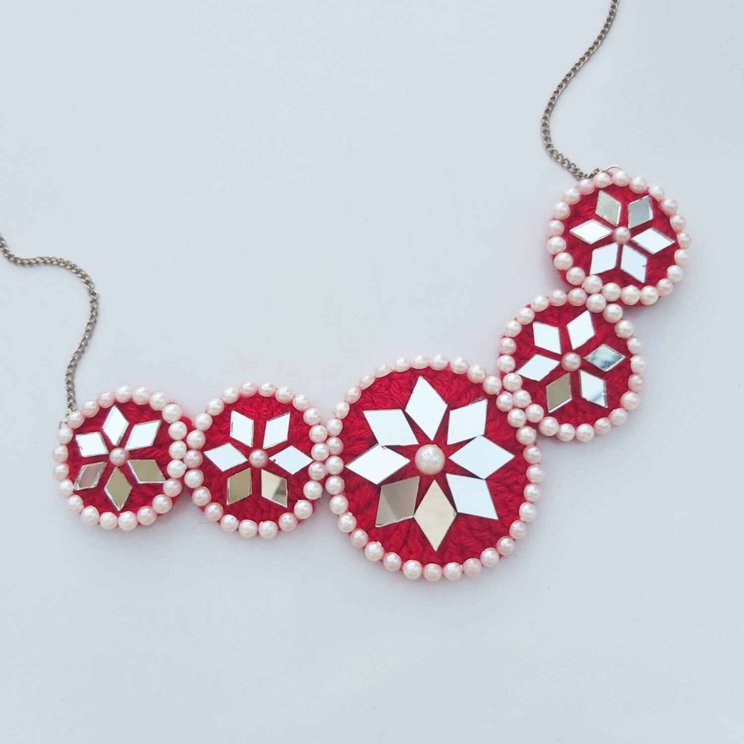 Red Jewellery Set with Mirror Work
