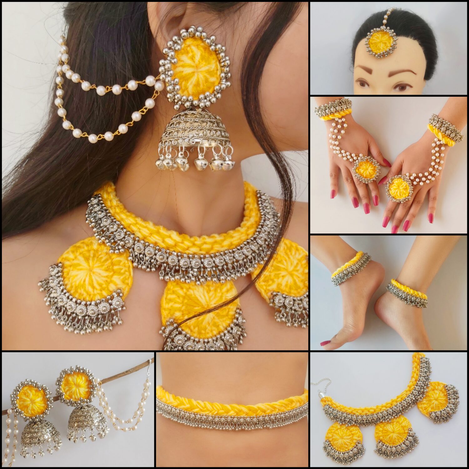 Yellow jewellery set for haldi or mehndi ceremony for brides