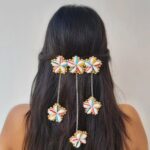 Multicolored Floral Hairclip with Cowrie Hangings