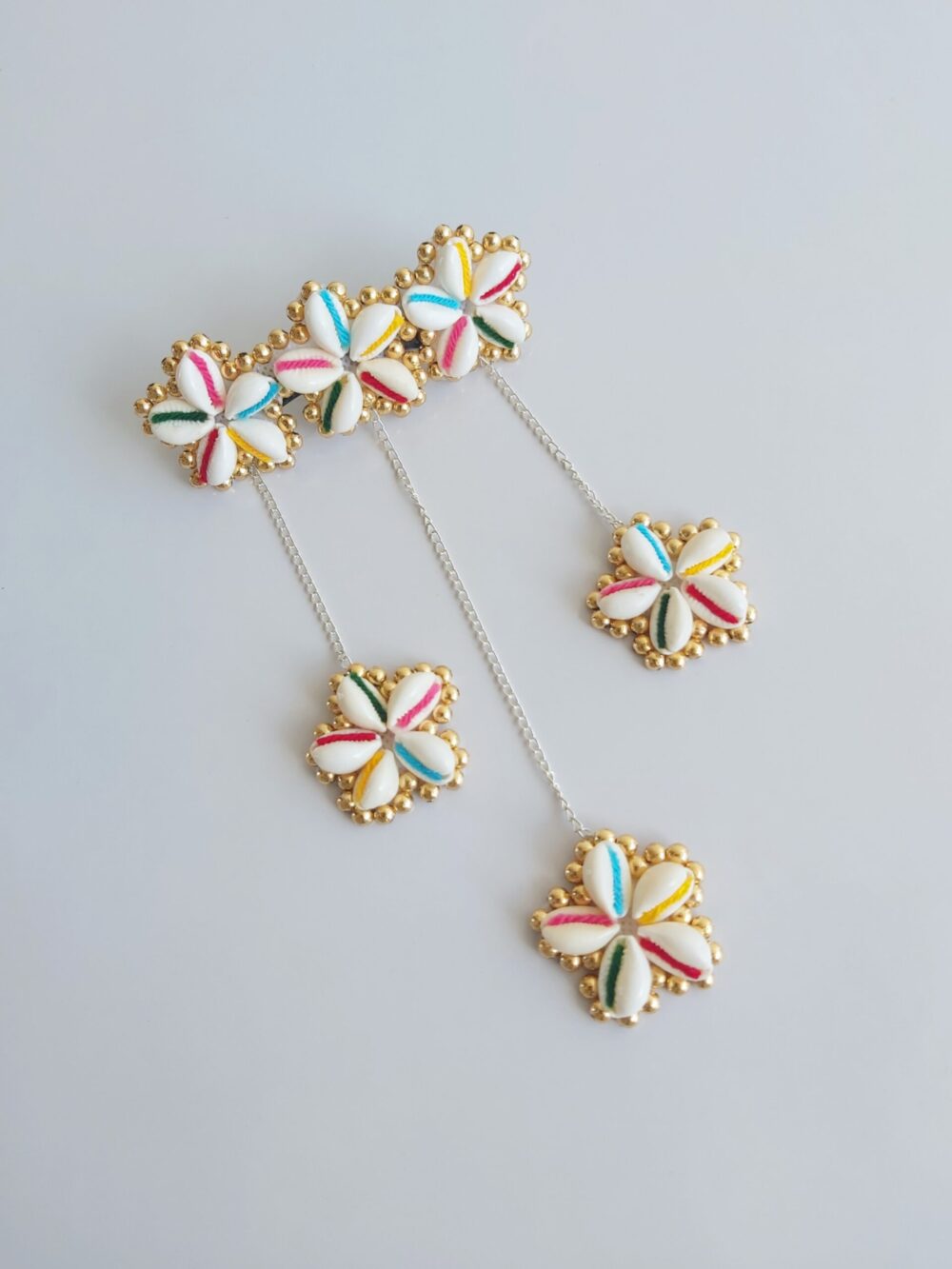 Multicolored Floral Hairclip with Cowrie Hangings