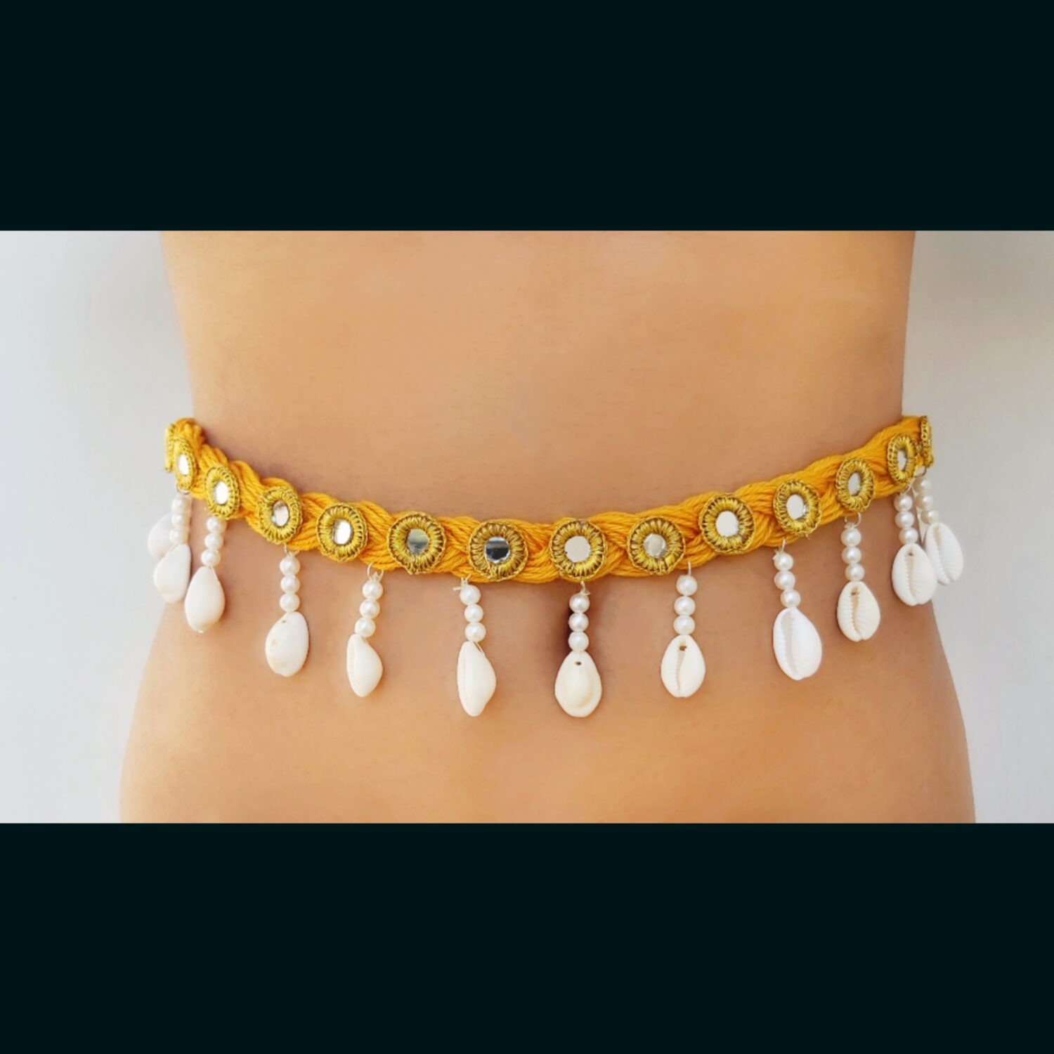 Mustard Yellow Cowrie Jewellery Set