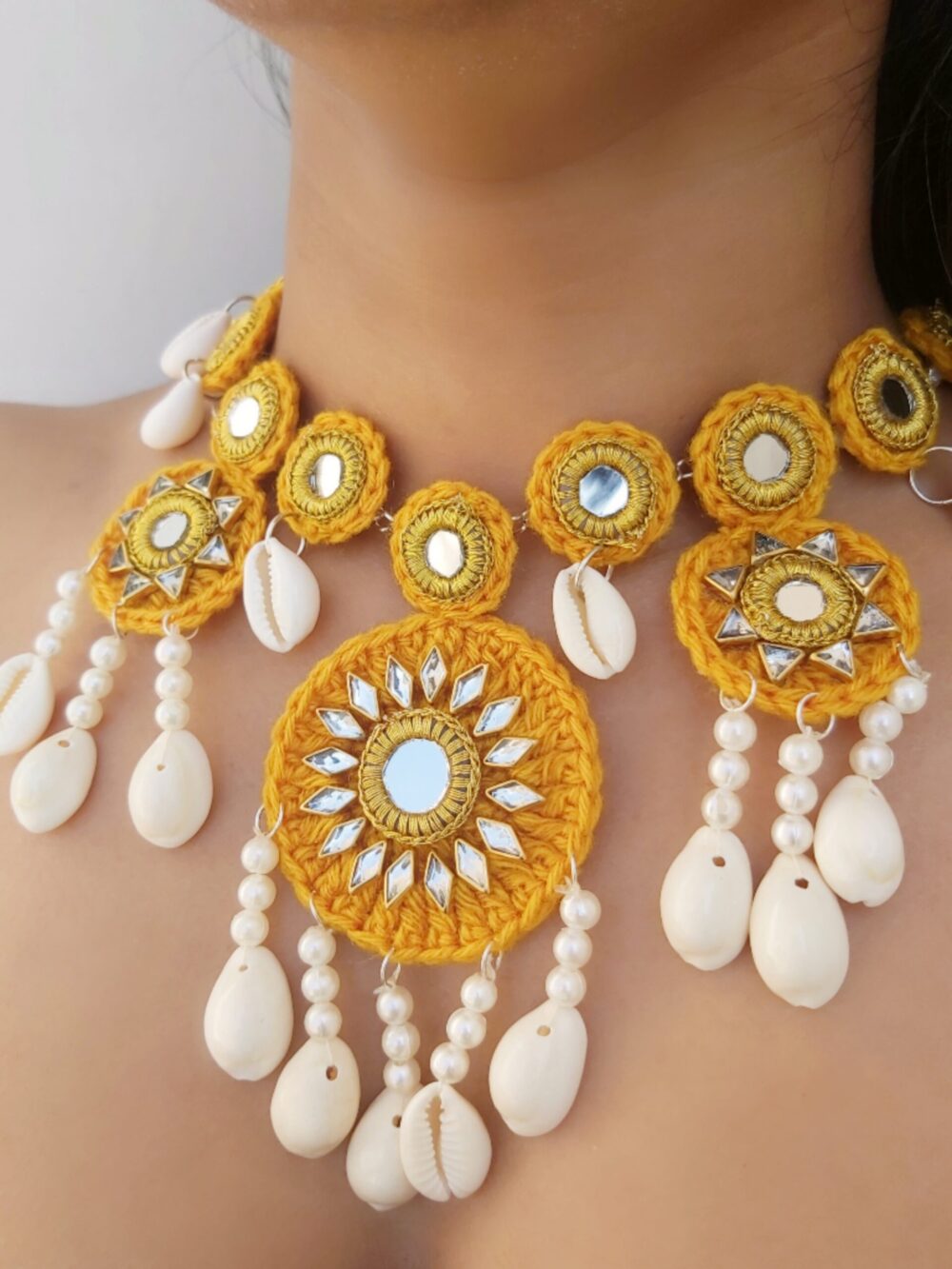 Mustard Yellow Cowrie Jewellery Set