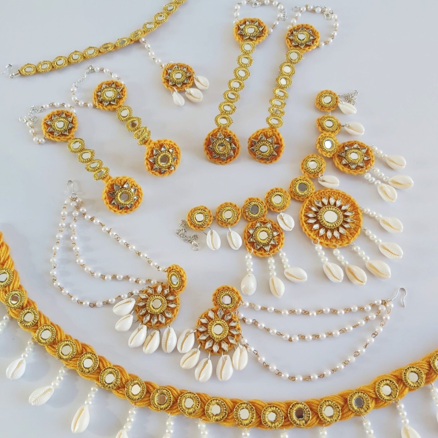 Mustard Yellow Cowrie Jewellery Set