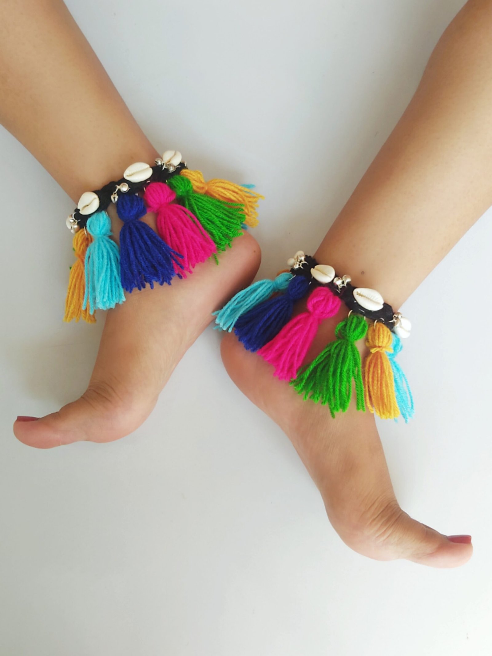 #404 Multicolored Tassels Anklets