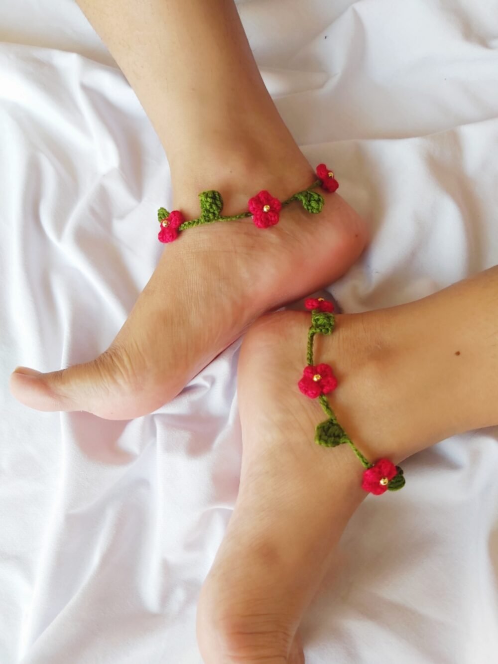 #406 Red Floral Anklets